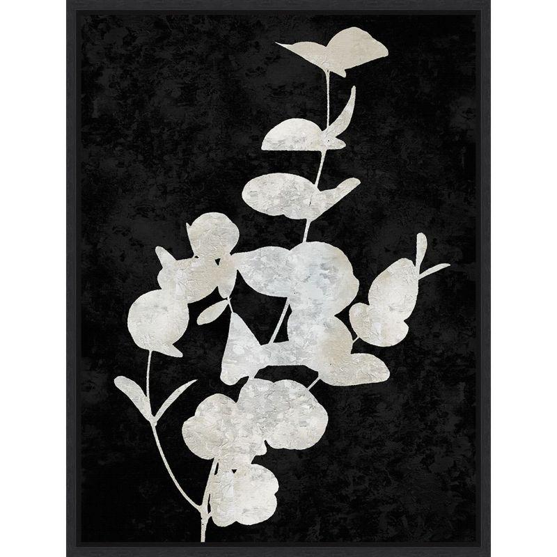 Plant Life White on Black Canvas Print with Black Floater Frame