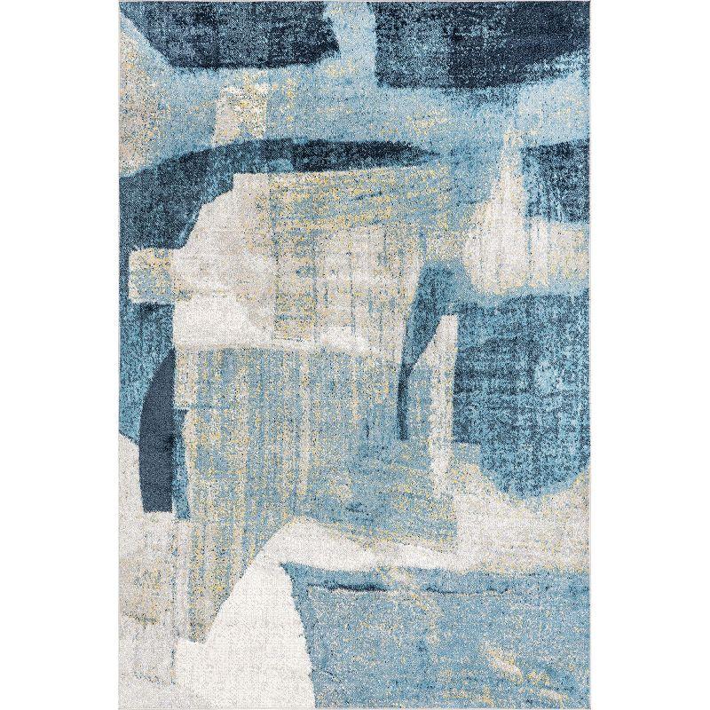 Blue Abstract Washable Stain-Resistant Rectangular Area Rug