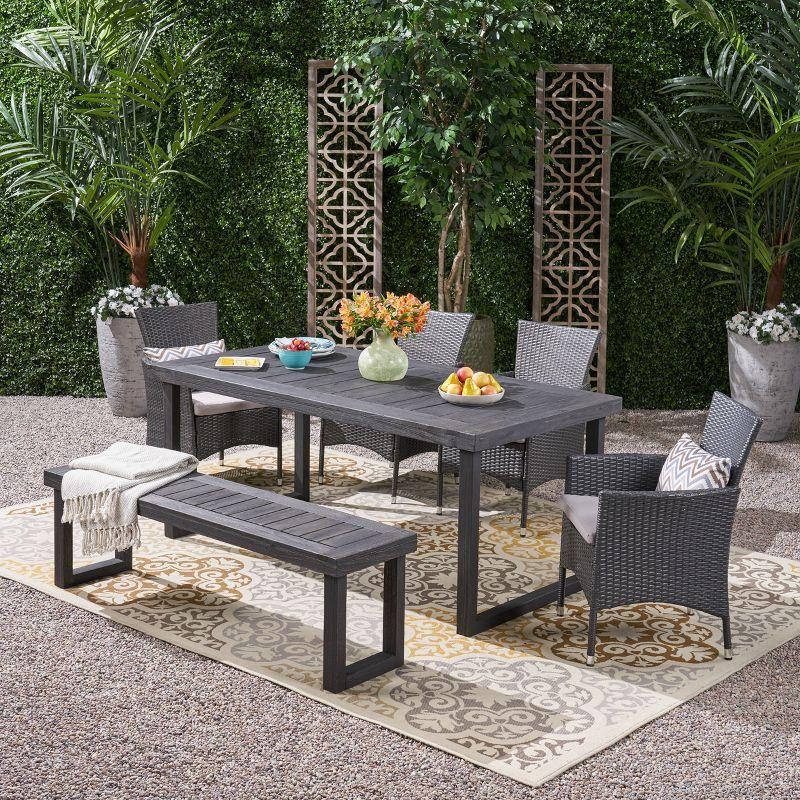 Williston Forge Rhinehart 6 - Person Acacia Wicker Patio Dining Set with Rectangular Table , Cushions Included