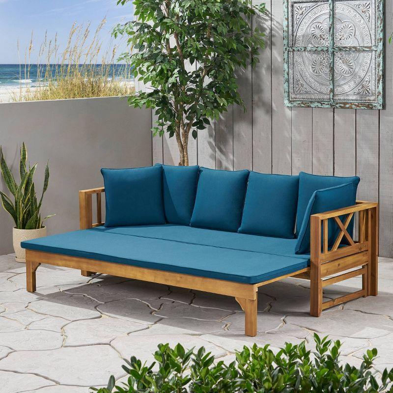 Long Beach Acacia Wood Extendable Patio Daybed Sofa Teak - Christopher Knight Home: Outdoor Couch with Weather-Resistant Frame