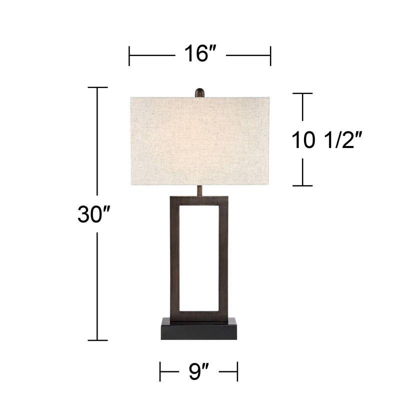 360 Lighting Todd Modern Table Lamp 30" Tall Bronze Rectangular with USB and AC Power Outlet in Base Oatmeal Fabric Shade for Living Room Office House