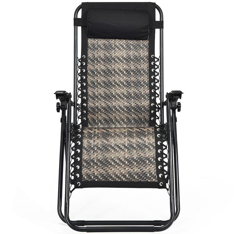 Tangkula Grey Folding Recliner 2PCS Patio Rattan Zero Gravity Lounge Chair With Headrest