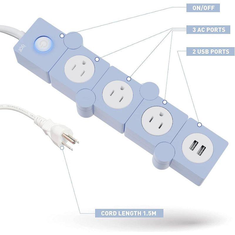 iJoy Flexible Power Strip- 3 AC Outlets and 2 USB Charging Ports with 5 Ft Extension Cord