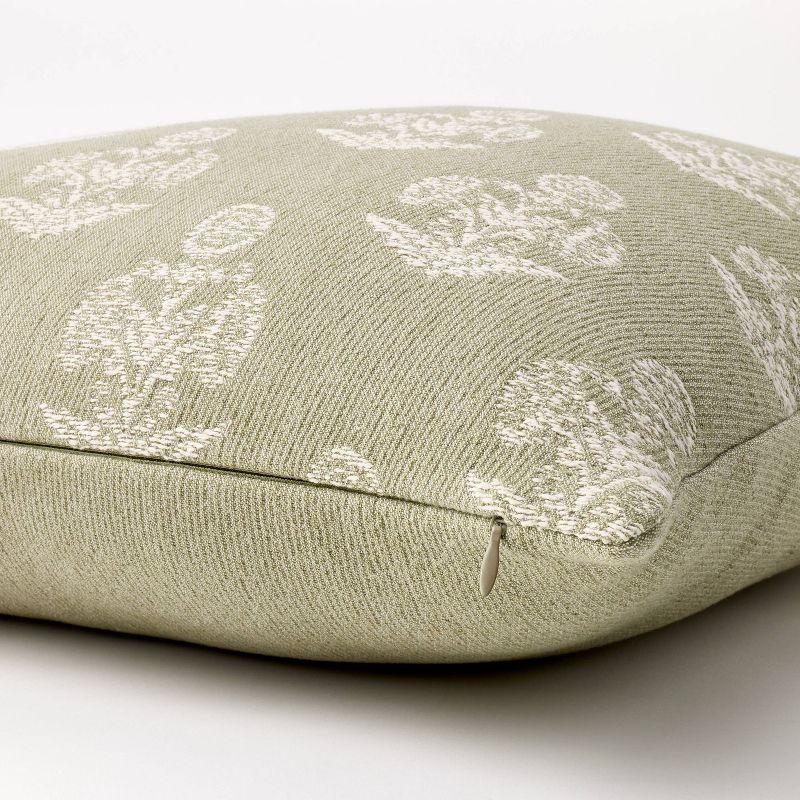 Woven Block Print Square Throw Pillow Light Sage/Cream - Threshold™ designed with Studio McGee: Cotton Jacquard, Indoor Use, Zippered