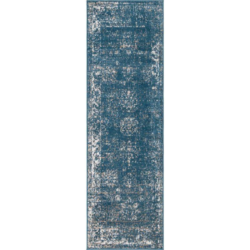 Blue and Ivory Low Pile Reversible Runner Rug