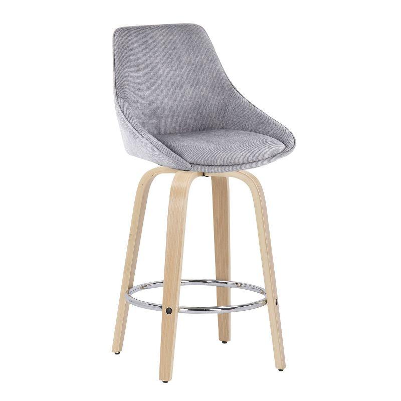 Natural Wood and Grey Corduroy Swivel Counter Stool Set