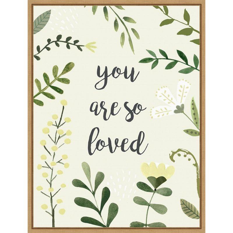 You Are So Loved Green and Natural Maple Framed Canvas Print