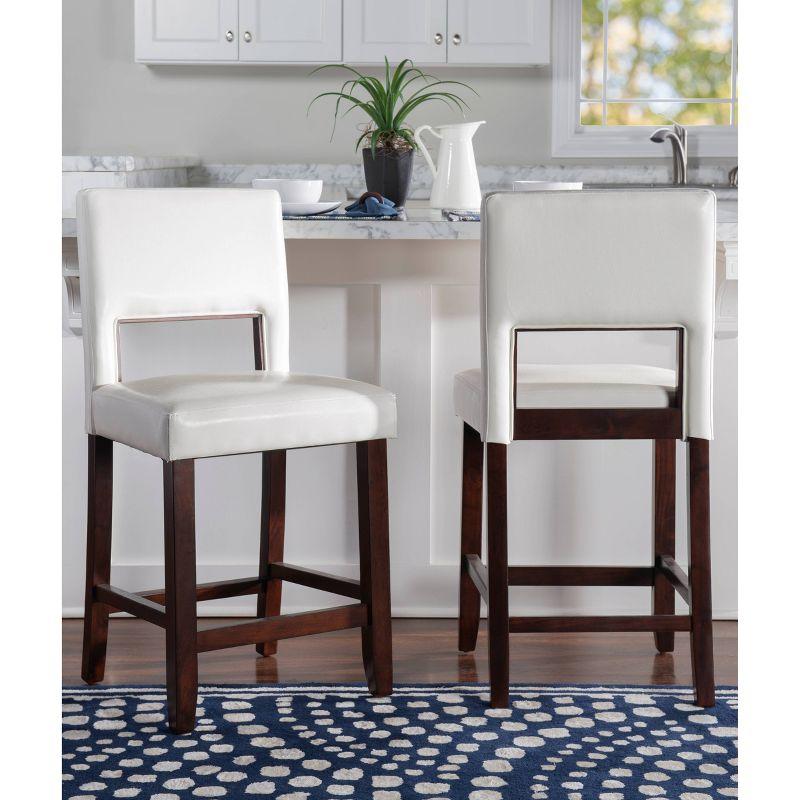 Elegant Vega 24" Espresso Finish Counter Stool with White Faux Leather