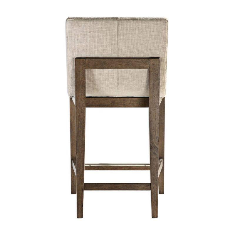 Uttermost Walnut Wood Bar Stool Brown 26" High Rustic Neutral Linen Cushion with Backrest Footrest for Kitchen Counter Height Home