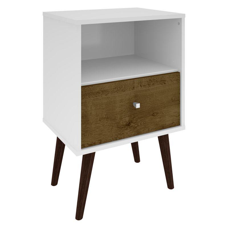 Liberty 17'' White and Wood Mid-Century Modern Nightstand with Drawer