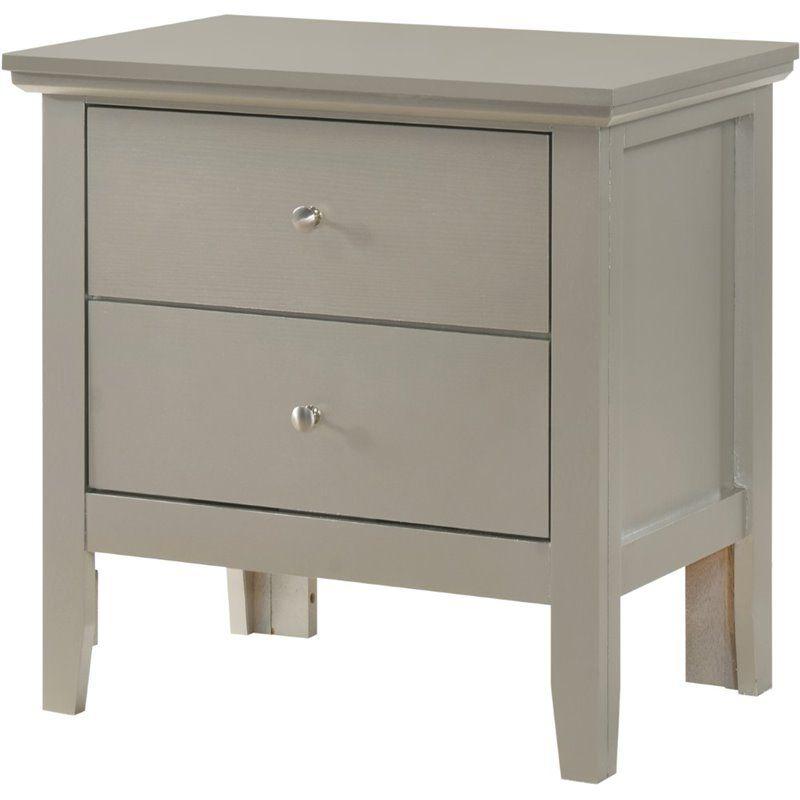 Champagne Silver 24" 2-Drawer Nightstand with Nickel Hardware