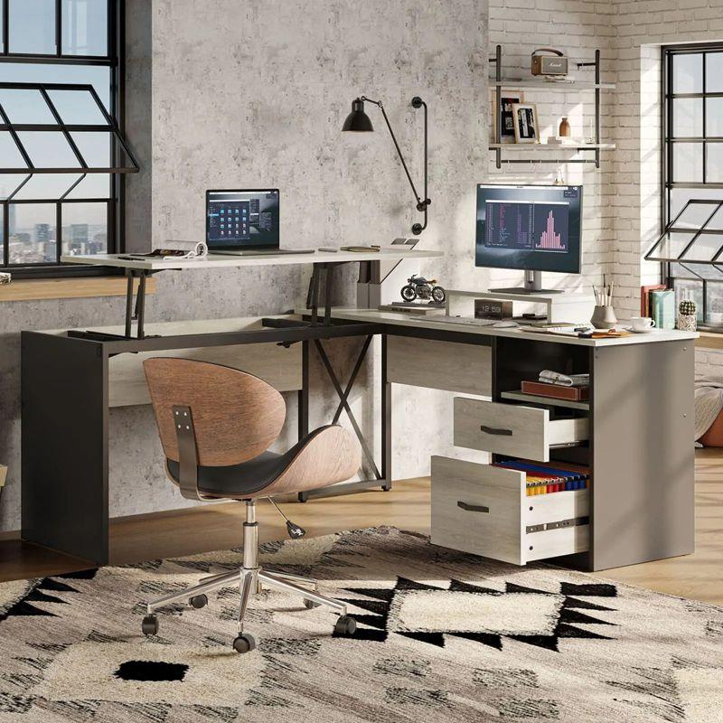 Bestier Lift Top L-Shaped Desk with Monitor Stand