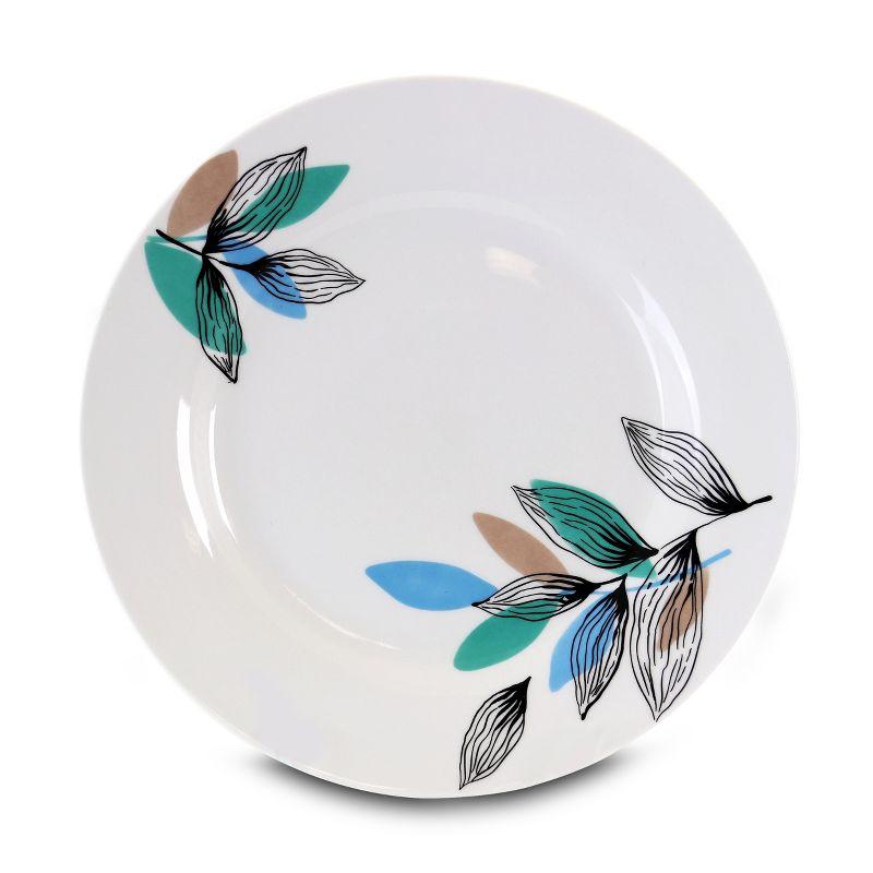 White Ceramic 12-Piece Dinnerware Set with Leaf Design