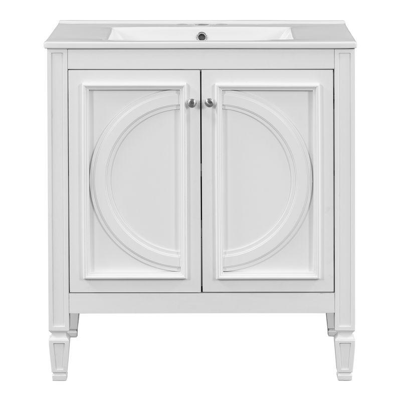 Christopher Knight Home Alison 30" Modern Rubberwood Bathroom Vanity with Ceramic Sink, Shelves and Drawer, White
