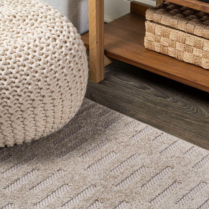 Ivory and Beige Geometric Synthetic Indoor/Outdoor Runner Rug