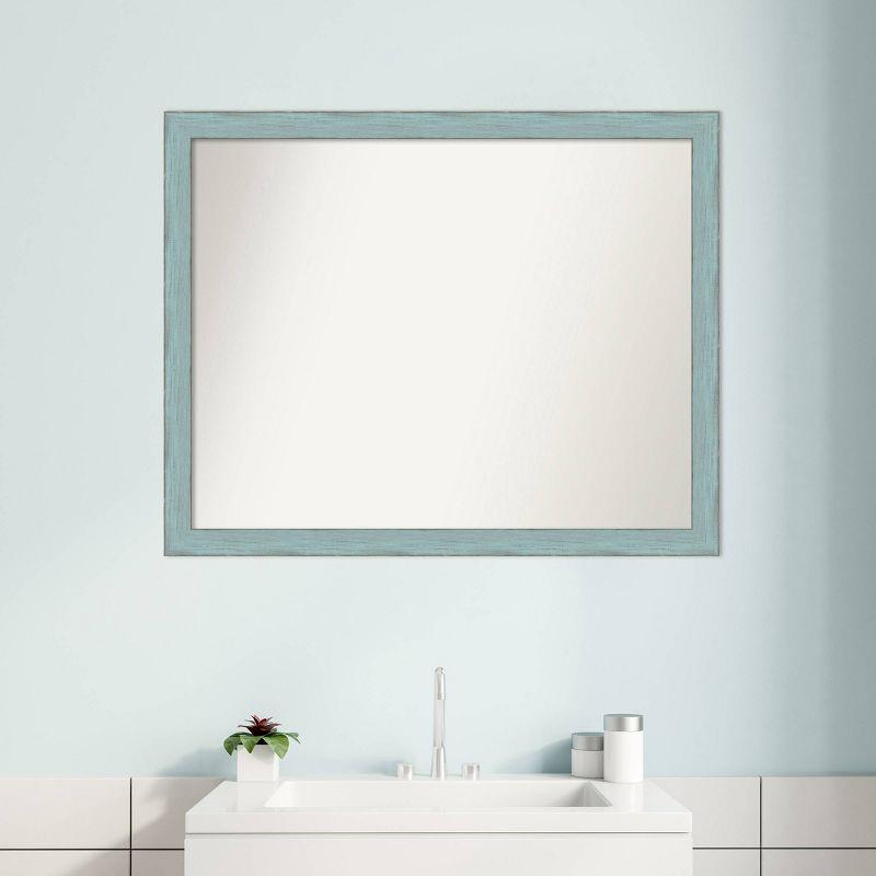 Sky Blue Rustic Wood Rectangular Bathroom Wall Mirror