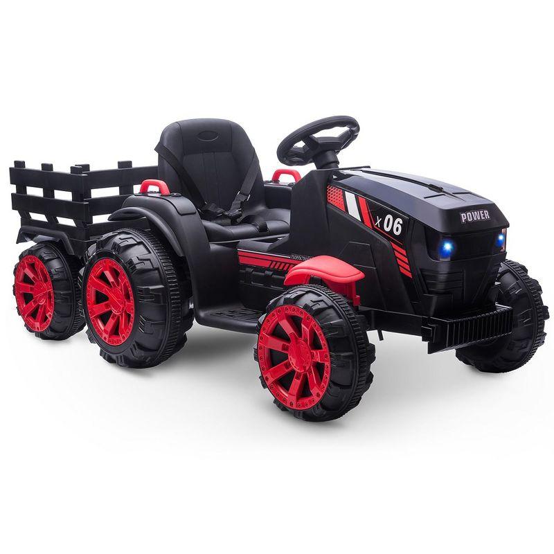 12V Kids Ride On Tractor with Trailer Battery Powered Electric Vehicles Toy