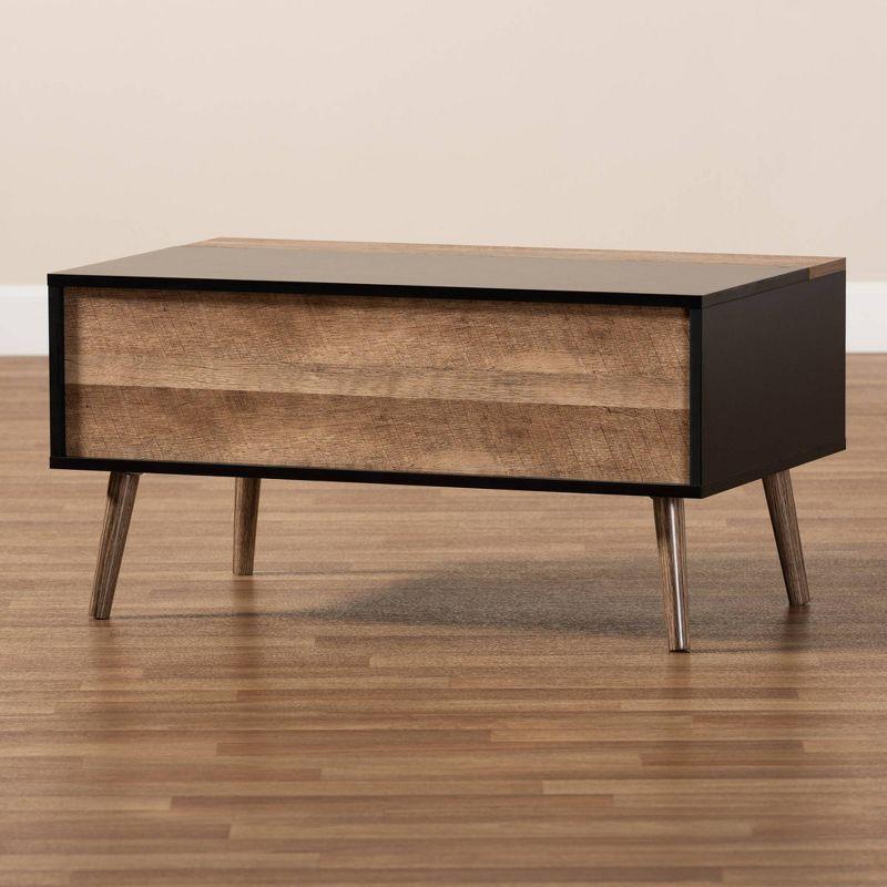 Jensen Two-Toned Wood Lift Top Coffee Table with Storage Compartment Black/Brown - Baxton Studio: Mid-Century Design, Rectangular Shape