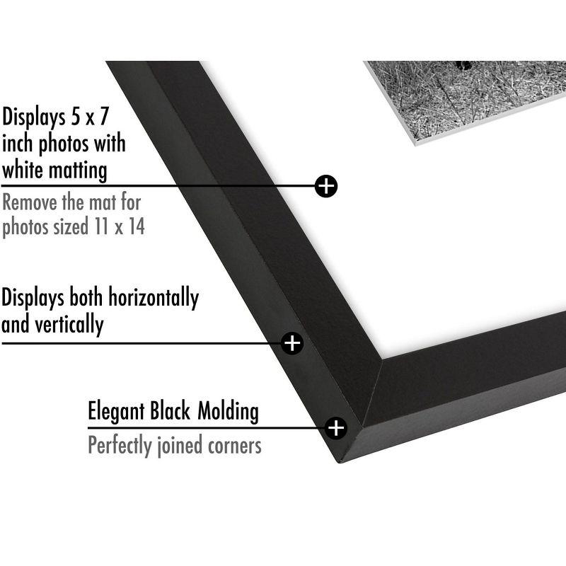 Americanflat 11x14 Picture Frame in Black - Displays 5x7 With Mat and 11x14 Without Mat - Composite Wood with Shatter Resistant Glass