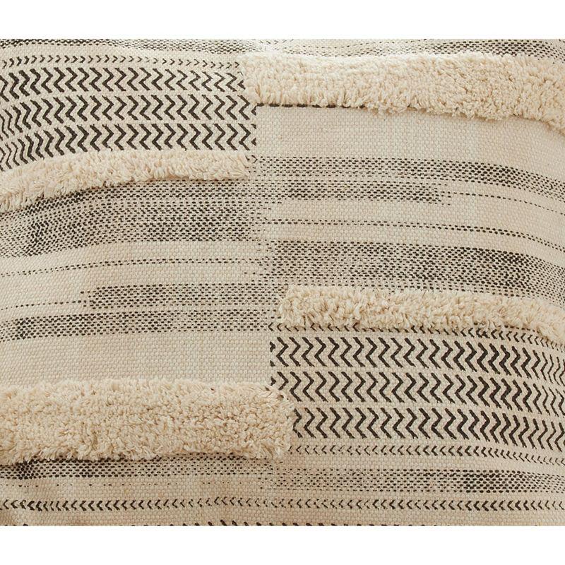 Natural Tufted Block Print Cotton Square Pillow with Tassels