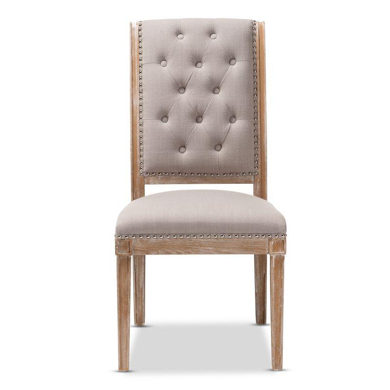 Charmant Wood Dining Chair Light Beige - Baxton Studio: French Provincial, Foam-Padded, Nailhead Trim