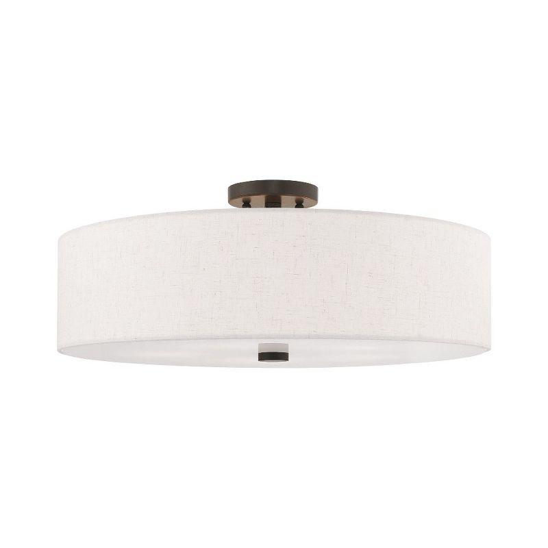 English Bronze 5-Light Semi-Flush Mount with Fabric Drum Shade