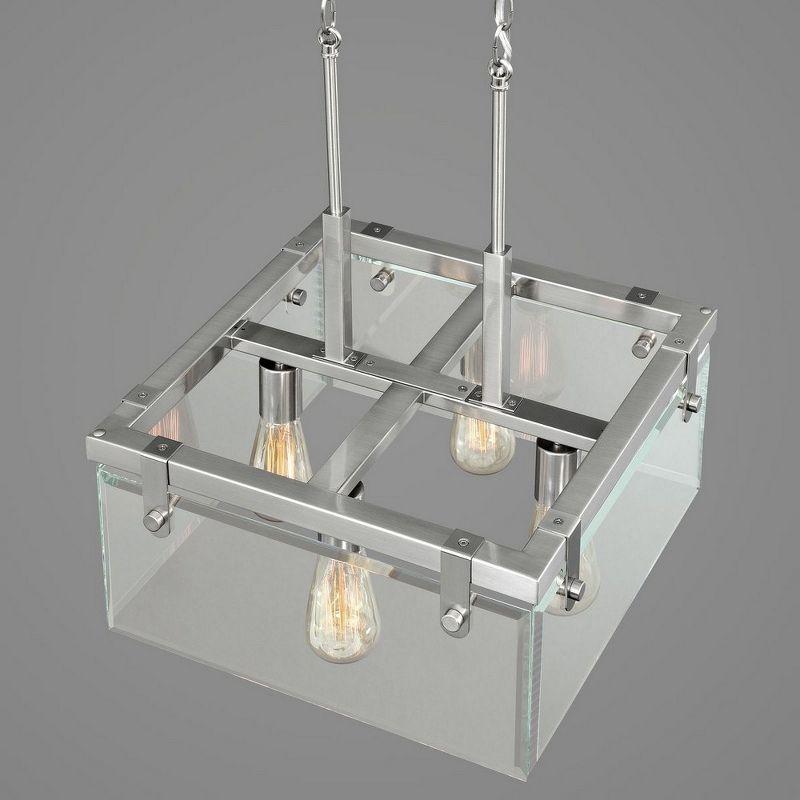 Elegant Brushed Nickel & Bronze Beveled Glass Semi-Flush Light Fixture