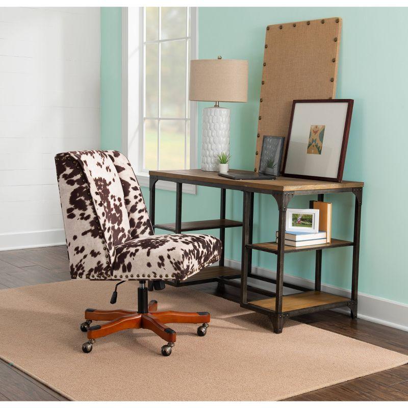Draper Modern Office Swivel Desk Chair Metal Base Rolling Wheels Brown Cow Print - Linon