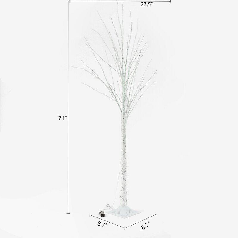 LuxenHome Lighted LED 5.9Ft White Birch Twig Tree Decoration, Artificial Birch Tree with Metal Base