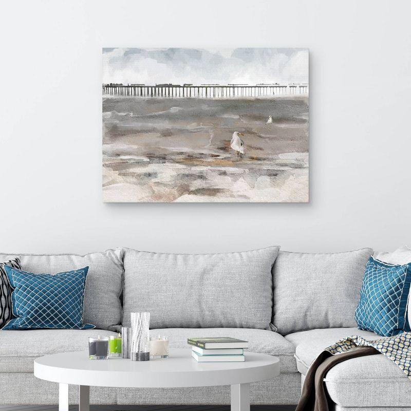 30" x 40" Coastal Pier Landscape Canvas Print in Gray and Nude