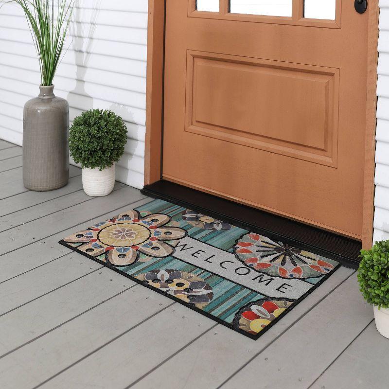 1'6"x2'6" 'Welcome' Playful Medallion Doorscapes Mat - Mohawk: Outdoor Stain-Resistant Floral Door Mat, Recycled Rubber