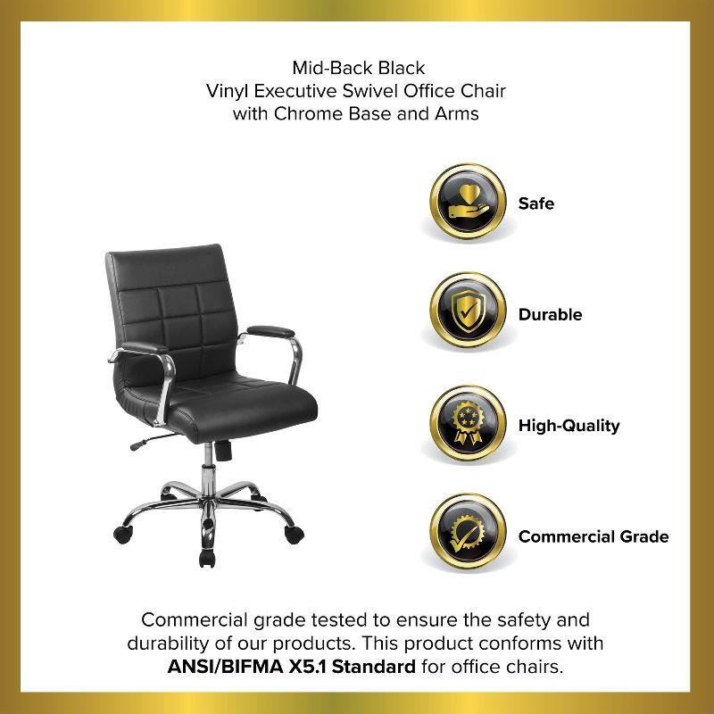 Emma and Oliver Mid-Back Vinyl Executive Swivel Office Chair with Chrome Base and Arms