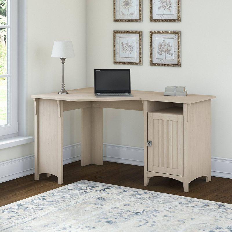 Antique White Corner Desk with Storage Cabinet