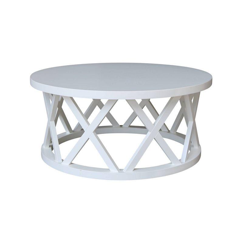 40" Ceylon Round Coffee Table White - International Concepts: Solid Wood, Parawood Material, 18" Height