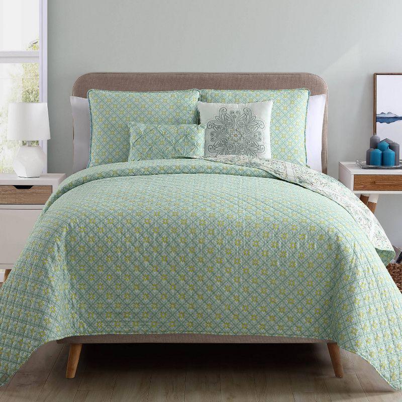 Aqua Reversible Microfiber Full Quilt Set