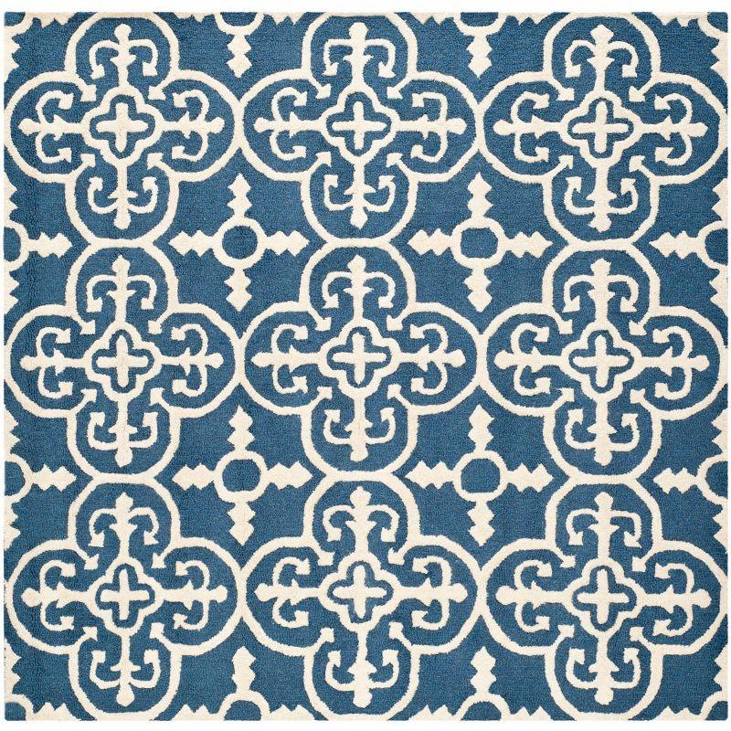 Hand-Tufted Navy & Ivory Wool Square Rug - Classic Moroccan Inspired