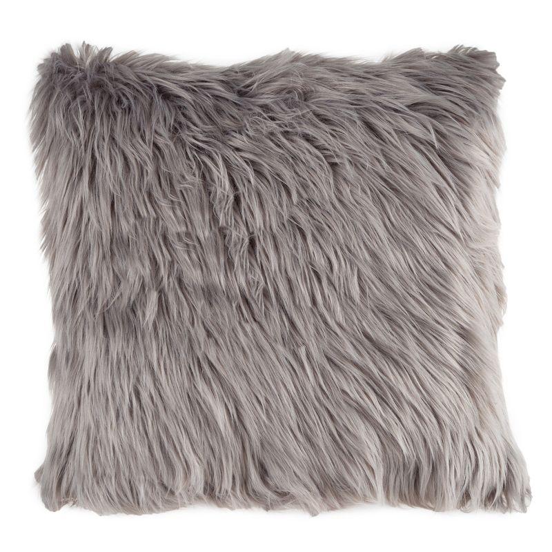 22-in. Plush Pillow Luxury Square Accent Pillow Insert and Shag Glam Cover Set for Bedroom or Living Room by Lavish Home (Gray)