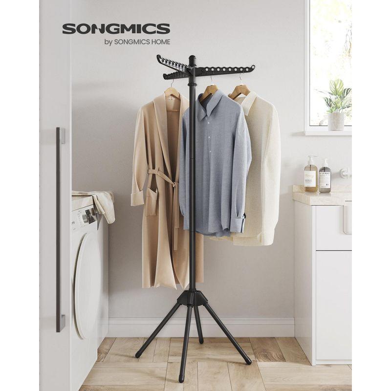 SONGMICS Clothes Drying Rack 59" Foldable Laundry Drying Rack with 27 Clips 3 Rotatable Arms 4 Legs Stainless Steel