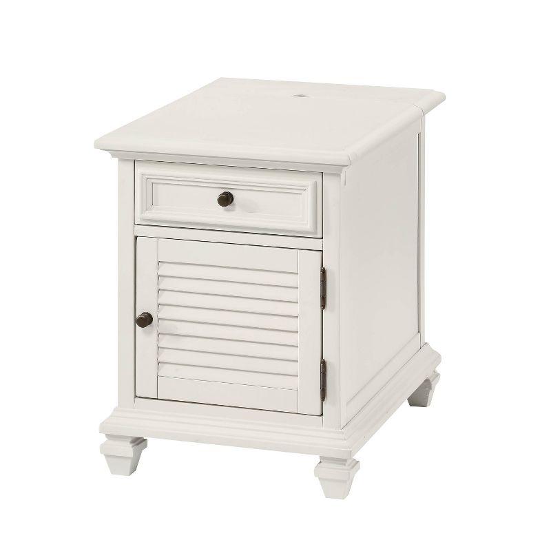 White Rectangular Wood Storage End Table with USB Ports