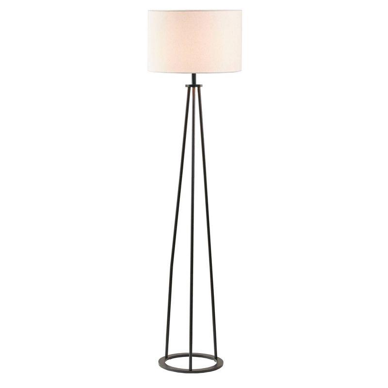 Clyde 60" Black Metal Tripod Floor Lamp with White Linen Shade