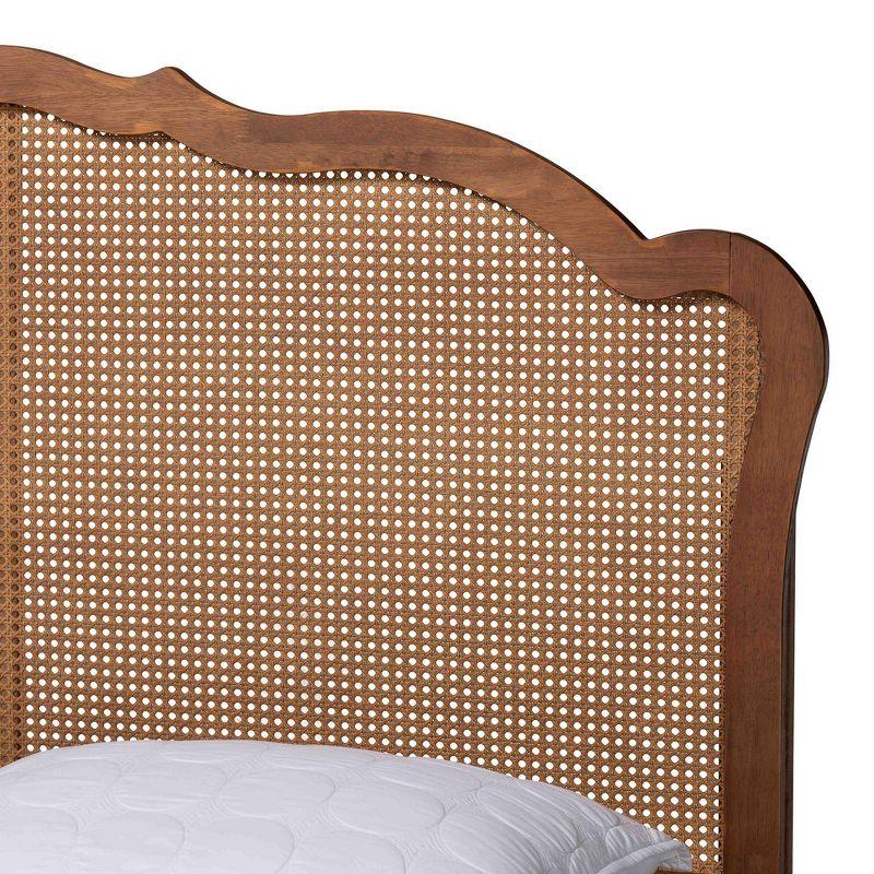 Baxton Studio King Aithan Wood and Rattan Platform Bed Walnut Brown