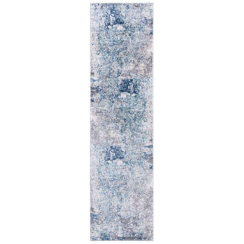 Gray and Blue Abstract Synthetic Area Rug