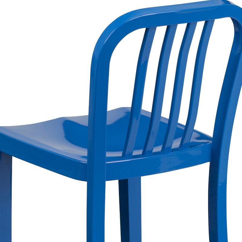Merrick Lane Santorini 24 Inch Blue Galvanized Steel Indoor/Outdoor Counter Bar Stool With Slatted Back And Powder Coated Finish