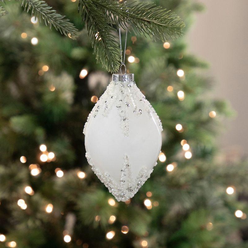 White Beaded and Silver Sequins Glass Finial Ornament