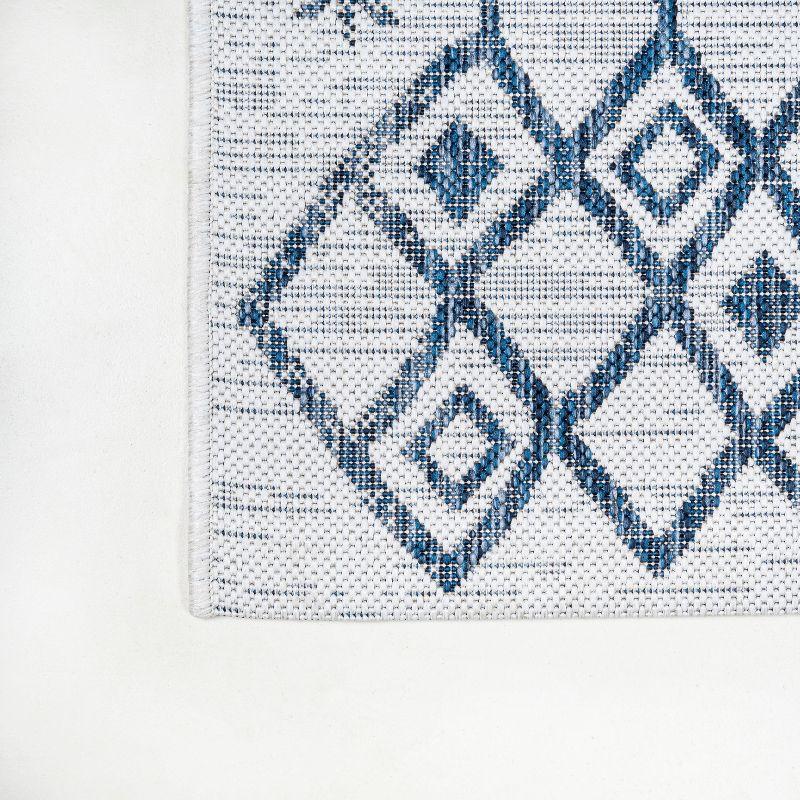 2'x8' Tokay Bohemian Styled Geometric Indoor/Outdoor Runner Rug, Ivory/Blue - JONATHAN Y
