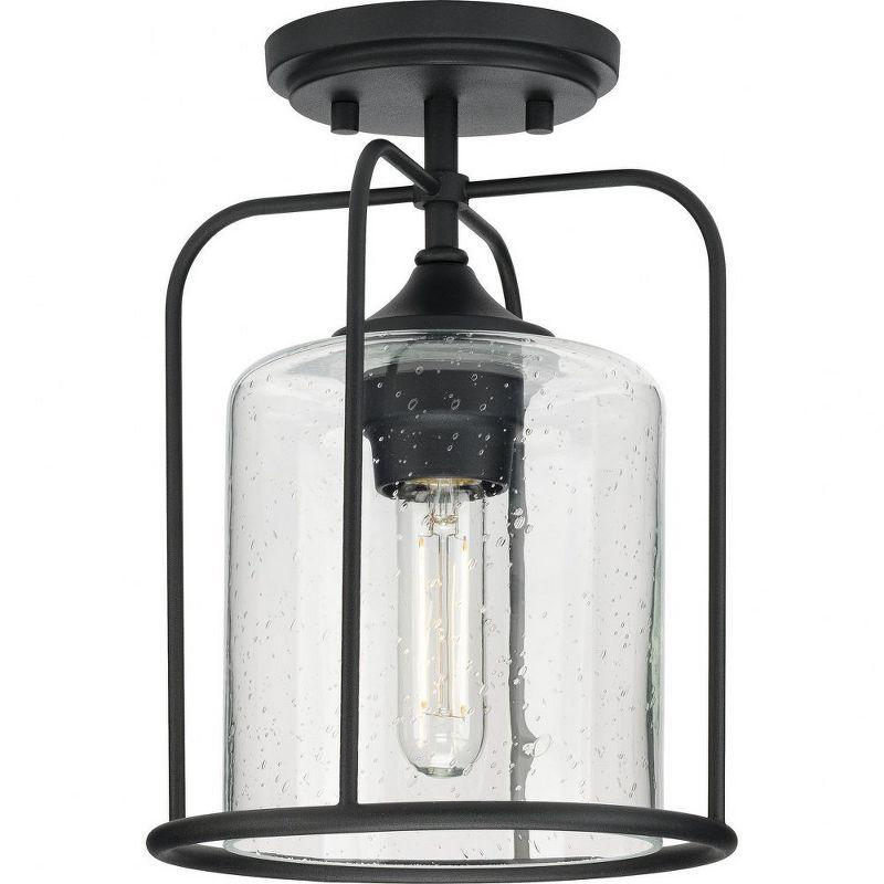 Textured Black Semi-Flush Mount Light with Clear Seeded Glass Shade