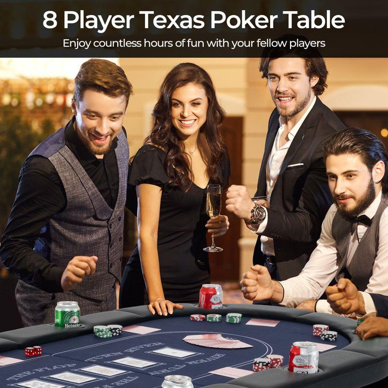 Tangkula 8 Player Foldable Poker Table Portable Folding Texas Holdem Table w/Padded Rail