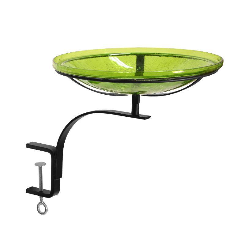 Achla Designs 13.7" x 19.5" x 14" Reflective Crackle Glass Birdbath Bowl with Rail Mount Bracket: Weather-Resistant, No Assembly Required