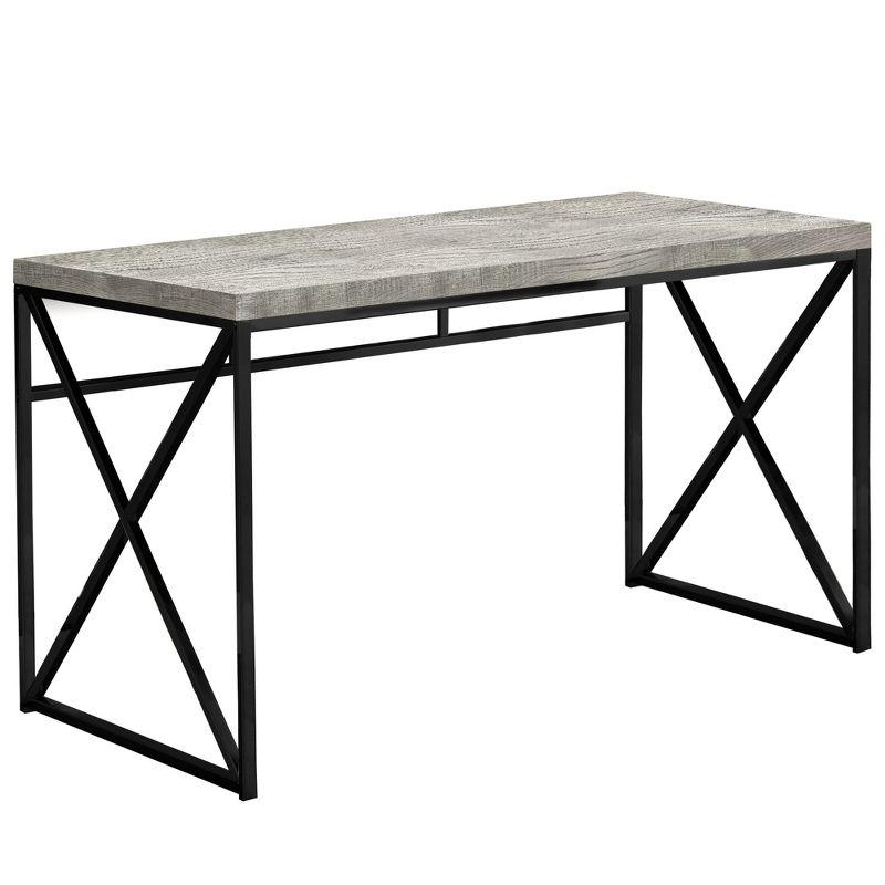 Contemporary Gray Wood Home Office Desk with Drawer and Black Metal Base