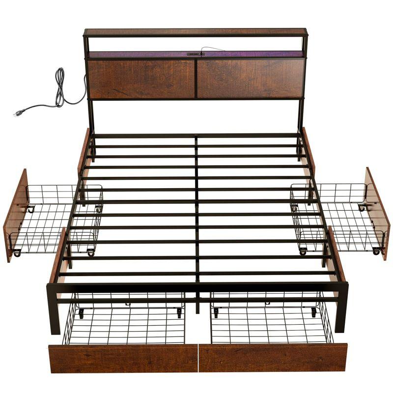 Hausource Modern Queen Bed Frame with LED Headboard, 4 Storage Drawers, No Box Spring Needed
